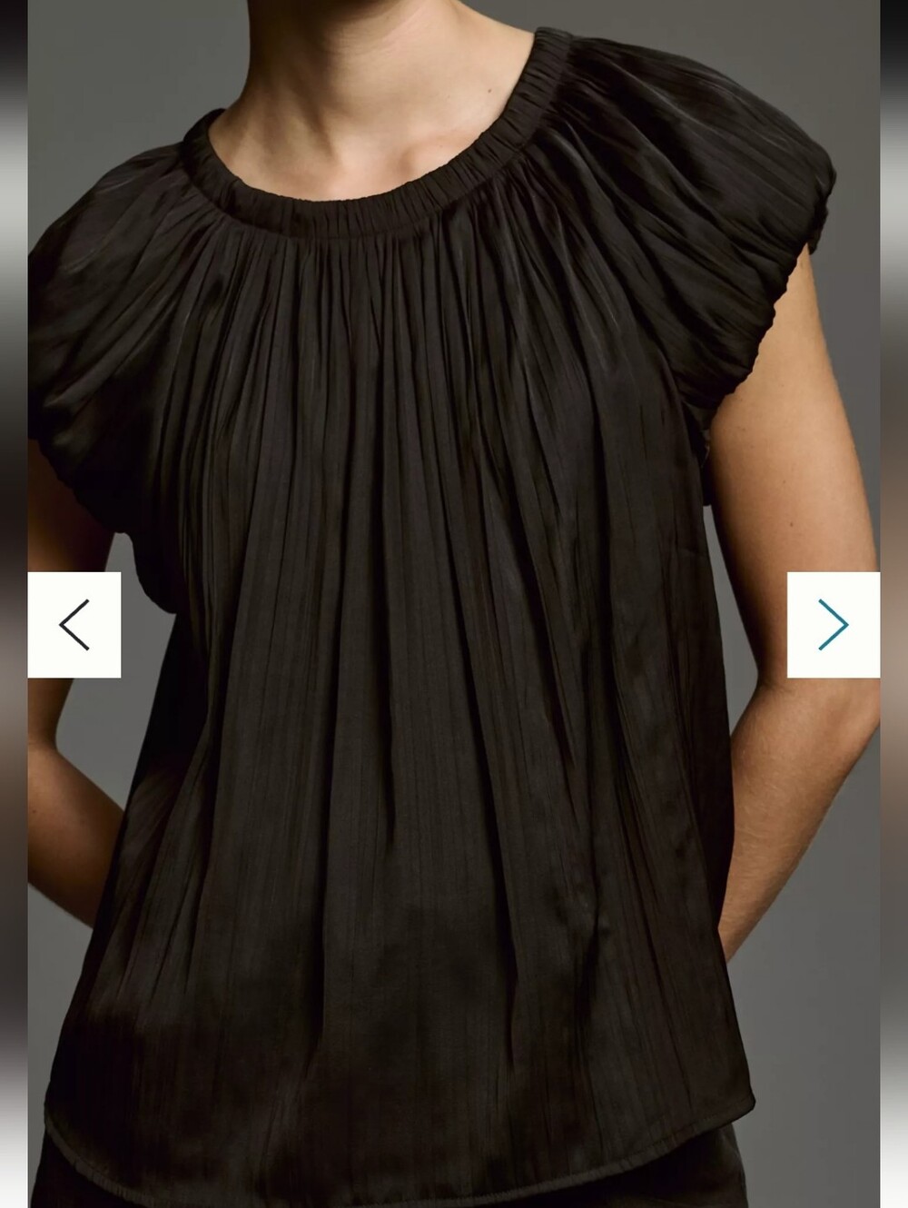 Anthropologie Black Pleated Bubble Short-Sleeve Blouse
